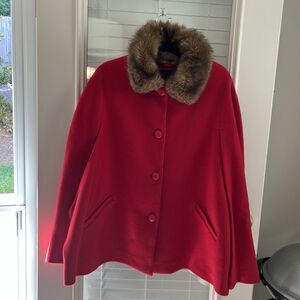 Talbots Women’s Coat XL Wool Blend Poncho faux fur collar